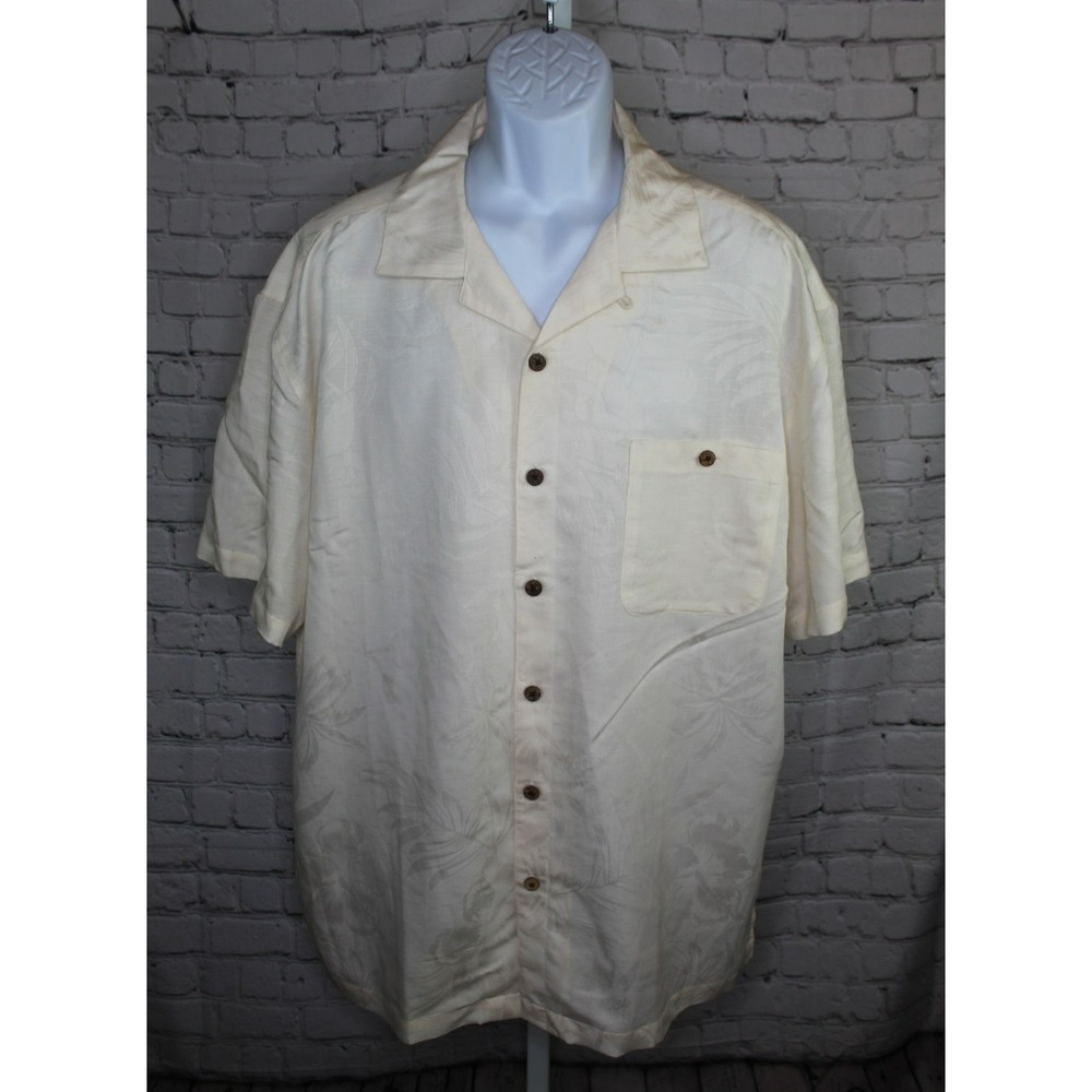 Island Shores Hawaiian Shirt %100 Rayon Short Sleeve Button Up Mens XL Palm Tree